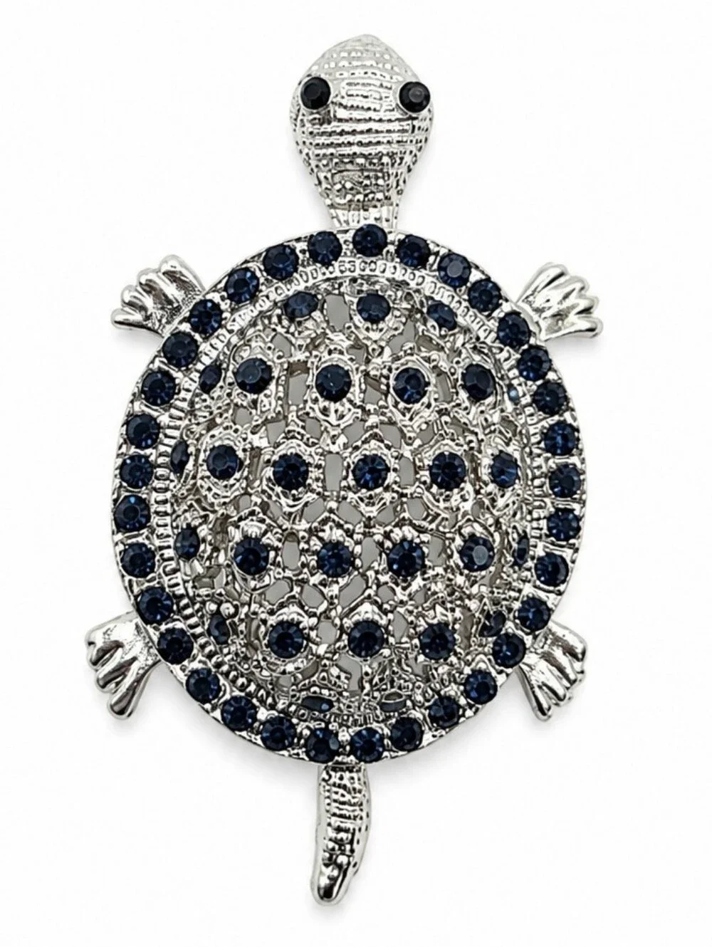 💎 NWOT Blue Rhinestone Turtle Brooch Pendant Silver Tone Convertible Jewelry